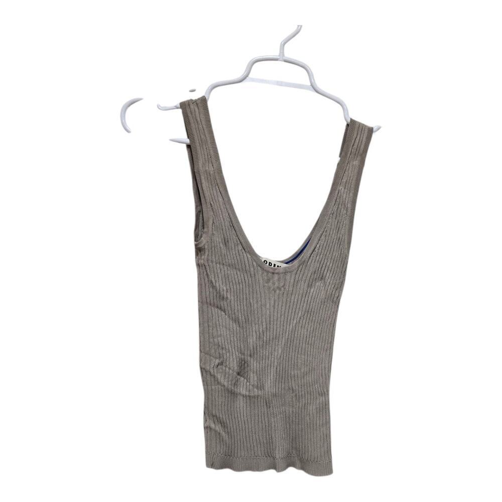 Boden XS Ribbed Scoop Neck Tank Beige Stretch Knit